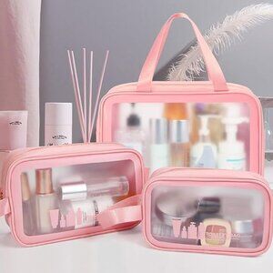 3-Piece Translucent Toiletry & Makeup Bag Set